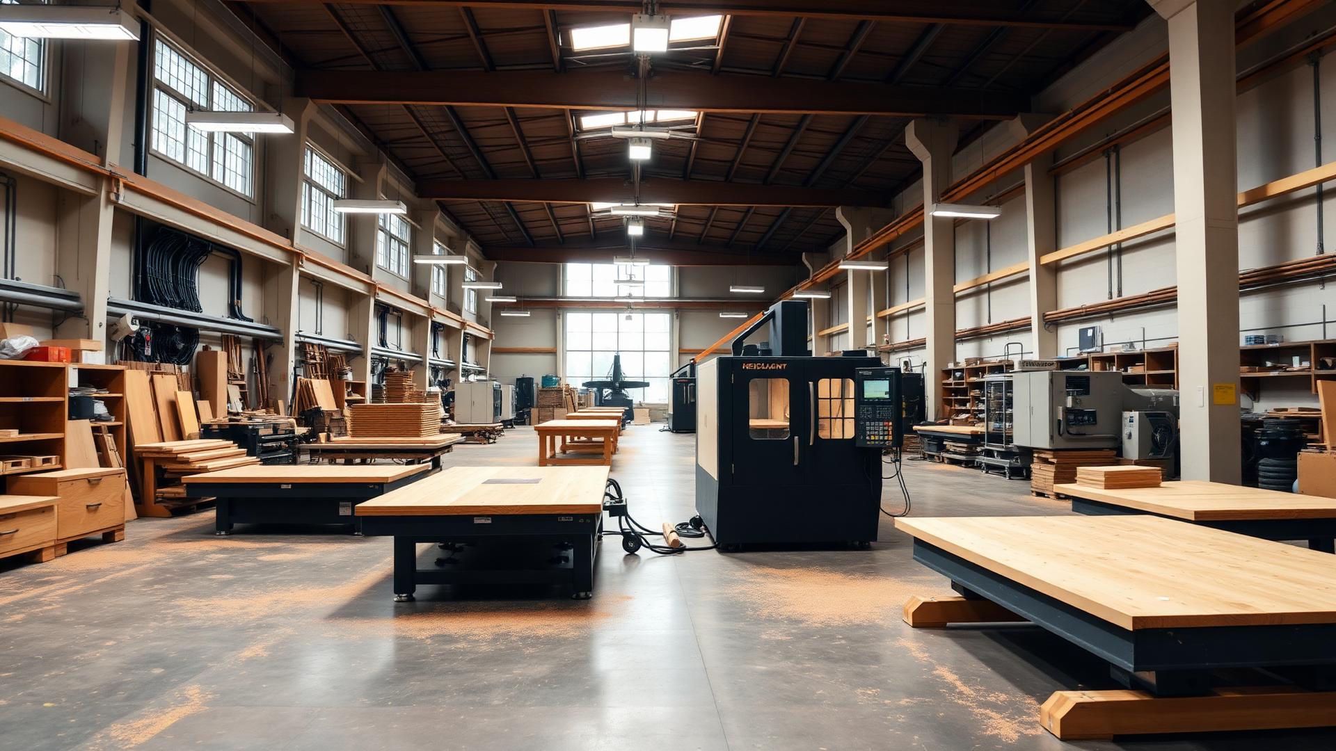 Millwork shop floor with industrial machinery